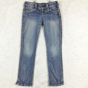 Silver Jeans Womens Mckenzie Slim Boot Cut Blue Denim Flap Pocket Stone Wash 28‎